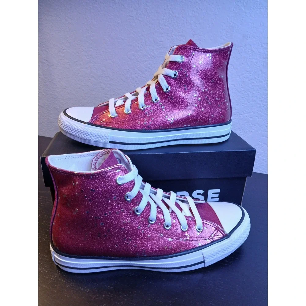Converse Chuck Taylor All Star Hi Glitter Star Sporty Berry Pink Big Kid 4.5 NEW